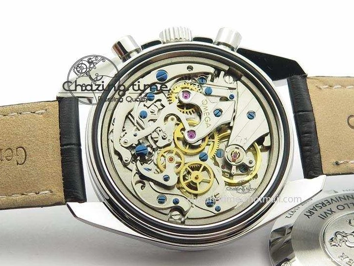 0322 Minimalist Speedmaster Apollo XVII Gray Dial On Black Leather Strap Manual Winding Chrono Movement 8222